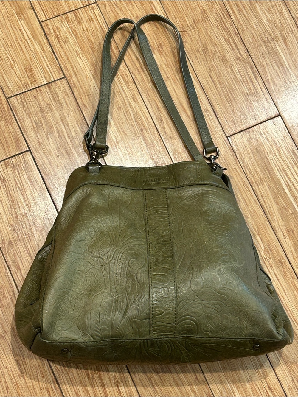 American Leather Co. Olive Tooled Leather Coastal Cowgirl Shoulder Bag